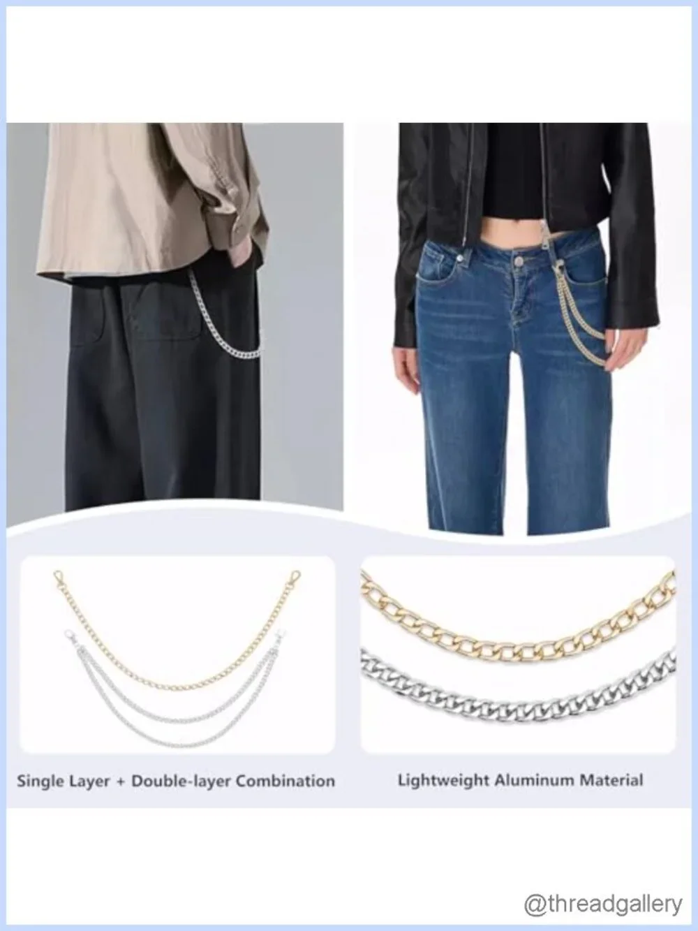 4 PCS Pants Pocket Chain Aluminum Alloy Jean Chains Lobster Clasp